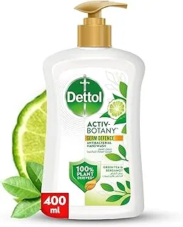 Dettol Activ-Botany Antibacterial Liquid Handwash, Green Tea & Bergamot Fragrance, 100% Plant-Derived Ingredients, 400ml