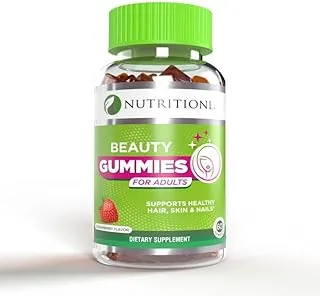 Nutritionl Beauty Gummies For Adult Gummies | For Naturally Glowing & Radiant Skin| Improves Nail Strength | Supports Hair Growth | Strawberry Flavor | 60 Gummies