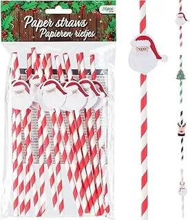 Koopman Christmas Paper Drinking Straw, Red/White