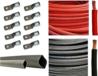 WNI 2/0 AWG 2/0 Gauge 5 Feet Black + 5 Feet Red Battery Welding Pure Copper Ultra Flexible Cable + 5pcs of 5/16