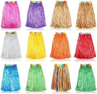 Grass Skirt Hawaiian Luau Hula Skirts Party Decorations Favors Supplies Multicolor Grass Skirts for Adult Elastic Hibiscus Flowers Tropical Skirt, Birthdays, Celebration 60CM 12 Pack, Multicolored, L