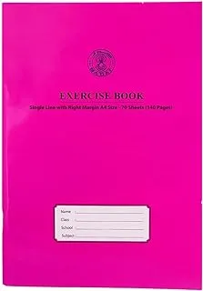 Sadaf Single Line 70 Sheets Exercise Book with Right Margin, A4 Size, Magenta