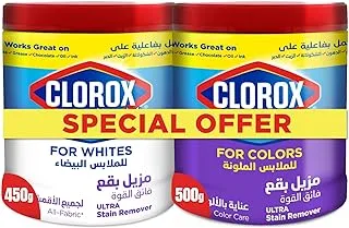 Clorox Powder Ultra Stain Remover & Color Booster Dual Pack, For Colored Clothes 500g, and for Whites 450g