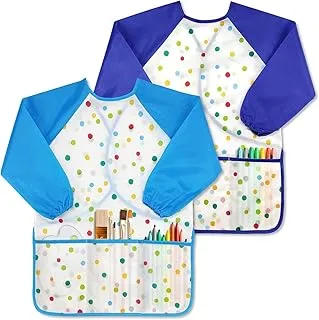 Montchi 2pc Kids Art Smock Waterproof Art Apron for Children Long Sleeves with 3 Pockets Painting Smock for Age 2-6