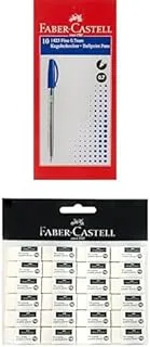 Faber castell ballpen blue box of 10 + ERASER SMALL POLY BAG OF 24PC