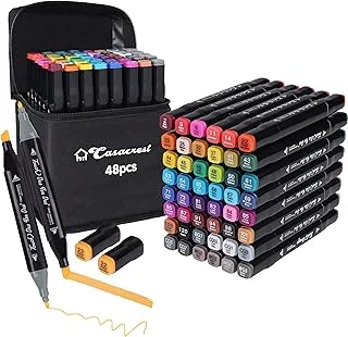 casacrest Dual Tip Art Markers 48 Colours with Carrying Case for Painting Sketching Calligraphy Drawing Odorless & Non Toxic Twin Head Permanent Colouring Marker Pens for Kids Adult Beginners