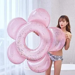 Flower Swimming Ring Thickening Sequins PVC Adult Swimming Ring Inflatable Water Supplies Floating Row For A Variety Of Swimming Pool Party,White-140 * 140cm