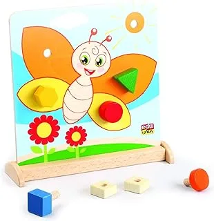 Edu Fun Butterfly Nut N Bolt مع لوحة عمودية | خشب طبيعي عالي الجودة | التنسيق بين اليد والعين وحركة الأصابع الدقيقة تساعد الجسم | الذكاء الحركي المراد تطويره