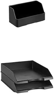 Amazon Basics Plastic Desk Organizer Name Card Holder Black + Office Letter Organizer Desk Tray Pack of 2 Black