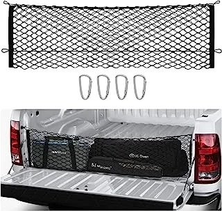 BERKSYDE Pickup Truck Cargo Net, Envelope Style Trunk Organizers and Storage Net with 4 Metal Hooks, Fit for Silverado 2013-2022, GMC Sierra 2013-2022 and Ford F150 2015-2022