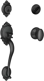 Schlage Brookshire Single Cylinder Handleset and Siena Knob, Matte Black (F60 BRK 622 SIE)