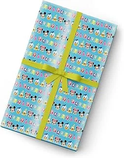 Party Centre Disney Blue Mickey & Friends Glossy Gift Wrapping Paper with Cut Lines (76cm x 200cm)