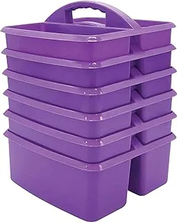 Purple Portable Plastic Storage Caddy 6-Pack for Classrooms, Kids Room, and Office Organization, 3 Compartment