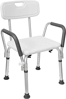 HENGMEI Aluminium Height-Adjustable Bathroom Stool Shower Aid Shower Seat Bath Seat Shower Stool for Professional Care (Model C with Armrest)