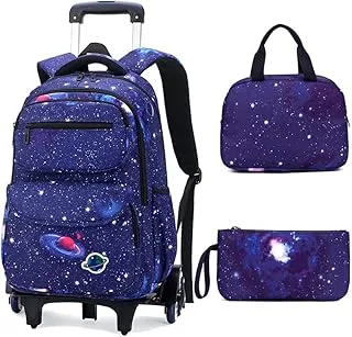 ZHANAO Rolling Backpacks for Boys Girls Trolley School Bags Starry-Sky Print Primary Middle School Boys Wheeled