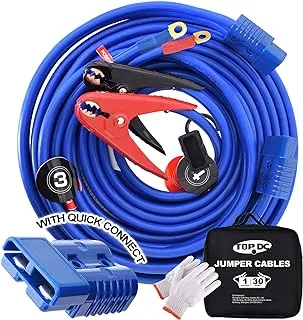 TOPDC 1 Gauge 30 Feet Jumper Cables with UL-Listed Clamps, Quick Connect Plug for Car, SUV Trucks Battery, with Permanent Installation Kit and Carry Bag