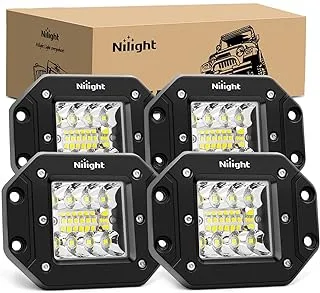 Nilight 4PCS 42W Flush Mount LED Light Pods Upgraded Spot Flood Combo Beam Driving Light LED Work Light Backup Light Reverse Light Grill Mount Light for Offroad 4x4 Truck SUV, 2 Years Warranty