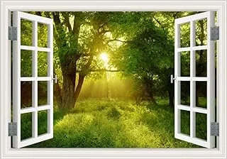 BPA Wall Sticker Forest Scenery 3D Effect Fake Window Sticker Home Living Room Bedroom Decoration Wall Sticker Mural 60 * 90Cm(24 * 36Inch)