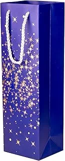 Cuisine Art Wine Bag, 1 pc Wine Gift Paper Bag Single Bottle Wine Gift Bag Red Wine Tote Bag, 4.7 x 3.9 x 14.2’’ Wine Gift Bag Kraft Paper Wine Bag with Handles Blue Gold