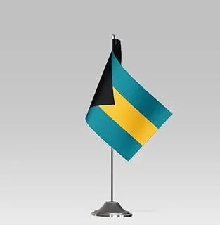 علم طاولة صغير الحجم BPA® BAHAMAS FLAG مع حامل ديكور مكتبي أنيق (21 × 10 سم)