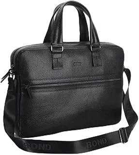 Bond Leather Handbag Style Laptop Bag with Adjustable + Removable Strap, Travel Office Bag and Business Briefcase, Document Holder, Black