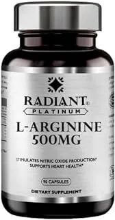 Radiant Platinum L-Arginine 500 Mg | Stimulates Nitric Oxide Production | Supports Heart Health & Improves Endurance | Helps Wound Healing & Muscle Growth| 90 Capsules