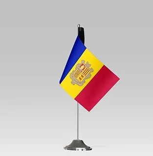 علم طاولة صغير الحجم BPA® ANDORRA FLAG مع حامل ديكور مكتبي أنيق (23×10 سم)