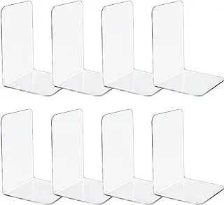 BPA® 8pcs Clear Acrylic Bookends for Shelves, Plastic Bookends for Home Office Library 7.3” x 4.8” x 4.8”