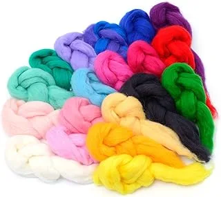 Glaciart One Spinning Fiber Merino Wool - Super Soft 20 Colors (10gram/0.35oz per Color) Unspun Roving Wool for Felting and Felting Yarn Craft Supplies