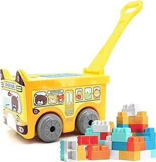 MOON Little Wagon Blocks Toys for Kids- Spark Imagination,Boost Cognitive Development |Fun & Engaging Building Blocks for Ages 18m+| Vibrant Colors & Shapes |Perfect Birthday Gift-School Bus (30 pcs)