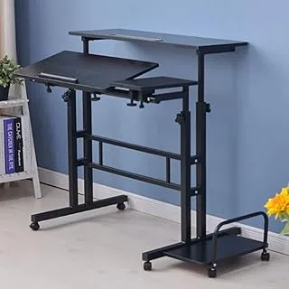 COOLBABY Computer Table, Portable Computer Desk, Mobile Standing Laptop Desk Workstation with Wheels, Height Adjustable Study Table, for Bedroom Sofa Living Room Study