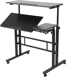 COOLBABY Mobile Sitting Standing Office Desk Height Adjustable Computer Desk Mobile Laptop Desk Cart Ergonomic Table with Locking Wheels