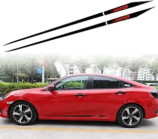 TOMALL 1 Pair Car Side Skirt Stripe Sticker for Compatible with Honda Civic 2016-2021 Auto Body Door Side Sport Racing Stripe Graphic Vinyl Decals Decoration (Black)