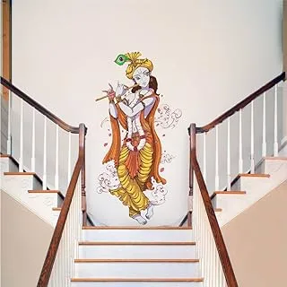 Rawpockets PVC Vinyl 'Lord Krishna with Flute' Wall Sticker (90 x 60cm, Multicolor)