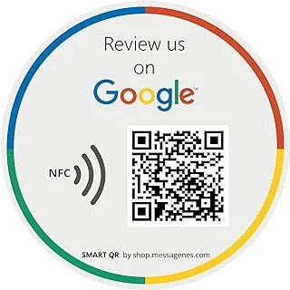 1x Google Reviews Us Sticker for Business | Round Sticker | Smart QR – NFC | 1 Click Feedback | Easy Reviews | Modify Link Whenever You Want | Social Media | for Decorative Wall Window Decal