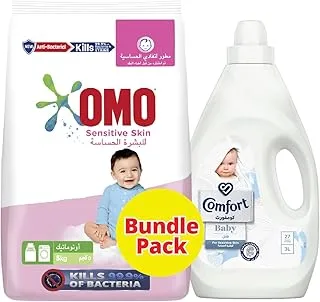 OMO Automatic Powder Laundry Detergent, for Sensitive Skin, 5kg + COMFORT Dilute Baby Fabric Softener, Dermatologically Tested, for Sensitive Skin, 3L