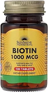 Sunshine Nutrition Biotin 1000 Mcg | Supports Healthy Skin, Hair & Nails | Promotes Energy Production & Metabolism | 100 Capsules