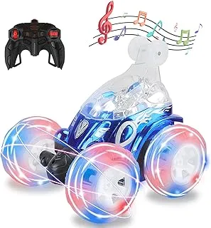 Remote Control Car, RC Stunt Car 360° Spins & Flips with Colorful Lights & Music Switch, Rechargeable Remote Control Car Toy Christmas and Birthday Gift for Kids, Boys and Girls (Bule)