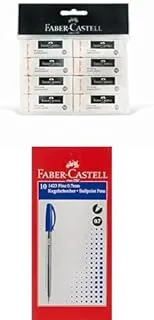 Faber-Castell Eraser Big Poly Bag Of 8Pc + ball pen 0.7mm box of 10pc blue