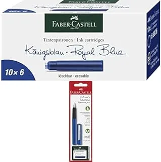 Faber-Castell Ink Cartridge Packet Of 6X10Pc Blue + Fountain Pen Blue Design 6 Ink Cartridges