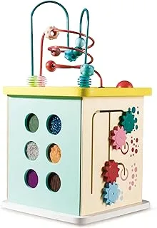 Hape Wooden Multi Activity Cube | 12 Months & Up, Encourage Imagination & Story Telling | Activity Center, Motor Skill Activity Cube | Multicolor