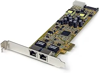 محول بطاقة الشبكة StarTech.com ثنائي المنفذ PCI Express Gigabit Ethernet - محول خادم PCIe NIC 10/100/100 بمنفذين مع PoE PSE (ST2000PEXPSE) أحمر