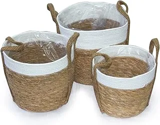 3pcs/Set Handmade Straw Basket For Indoor Plant, Container Laundry Toy Storage Baskets Home Decorations Decorative Basket