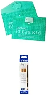 Maxi Fool Scap Clear Bag With Name Card Green + Pencil with rubber tip 12 pc Black