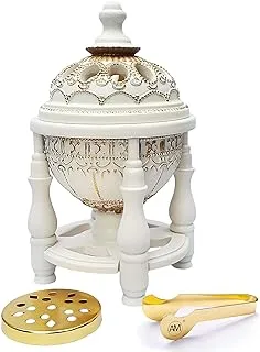 Charcoal Incense Burner - Bakhoor Burner, Oud Frankincense Resin Burner - for Office & Home Decor - Lavish 4 Pillar White