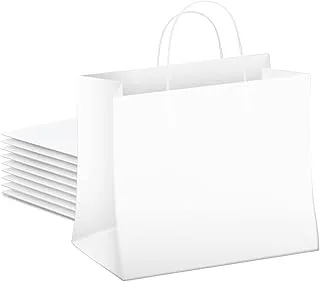 Large Size White Kraft Paper Gift Bags (40 CM Width x 40 CM Height x 20 CM Base Flap) Paper Bag with Strong Twisted Handles for Party Favor, Thanksgiving,Christmas,Wedding,Birthday - Pack Of 15