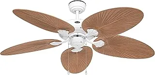 Outdoor Classic Ø132cm outdoor ceiling fan white/palm rattan with Pull Chain