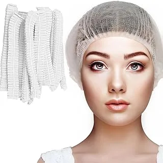 100 Pcs White Disposable Hairnet Head Cover Elastic Bouffant Cap Non-Woven Hair Covering Net for Medical Hospital Lab Restaurants Spa Salons