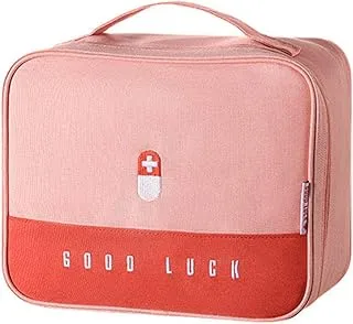 AMERTEER Empty First Aid Bags, Home Emergency Medical Kit, Portable Medicine Travel Bag with 5 Pockets, Large Medical Bag Organizer for Car Office Outdoor (Pink, Only Bag)