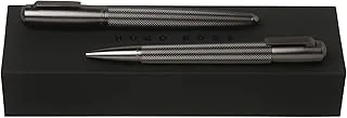 Hugo Boss Ballpoint Pen and Rollerball Pen Set, Dark Chrome